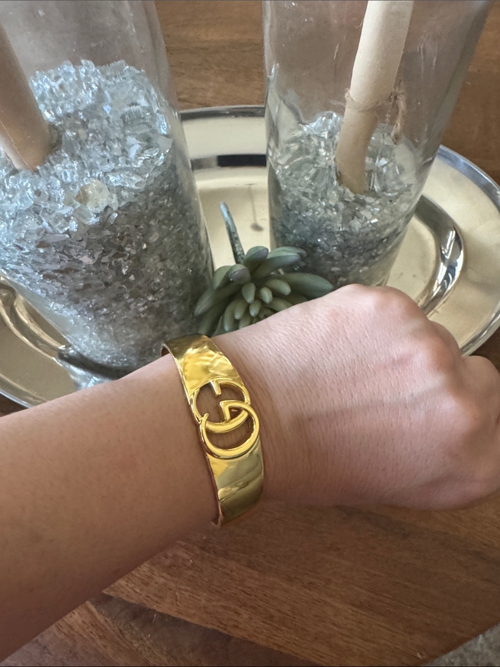 Gucci Gold Double G Logo Cuff Bracelet